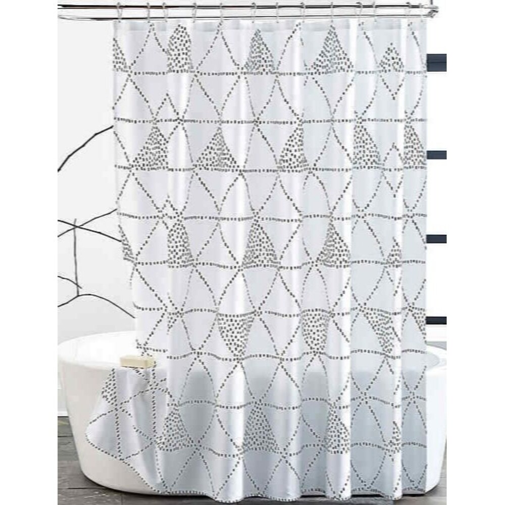 DKNY Shower Curtain Fabric Diamond Dash 72x72 White Black Luxury Washable